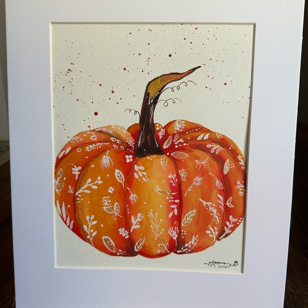 Hand-Made New Watercolor Art Painted Pumpkin - Picture 4 of 7